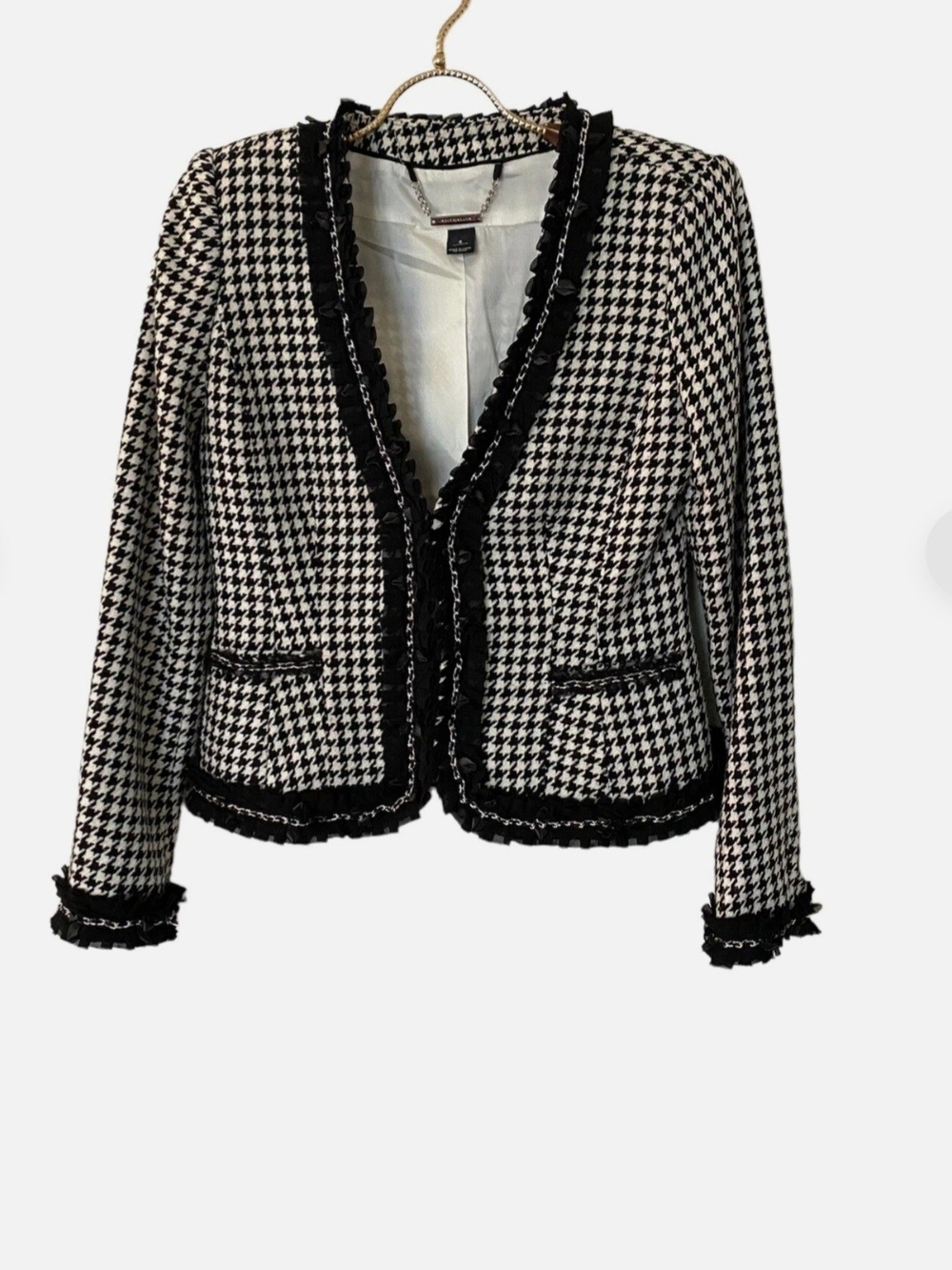 White House Black Market Black & White Houndstooth Tweed Blazer